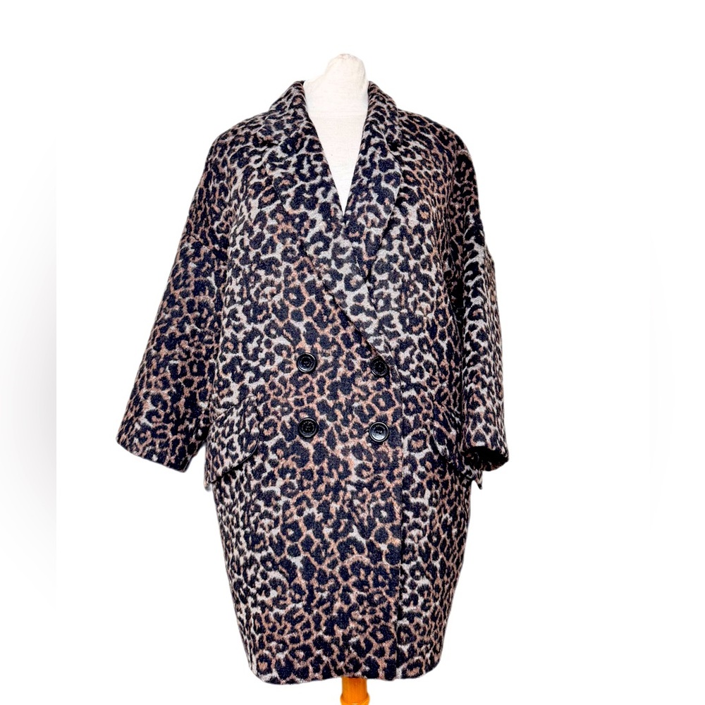 Coach leopard wool blend roomy cropped sleeve coat XS Fab